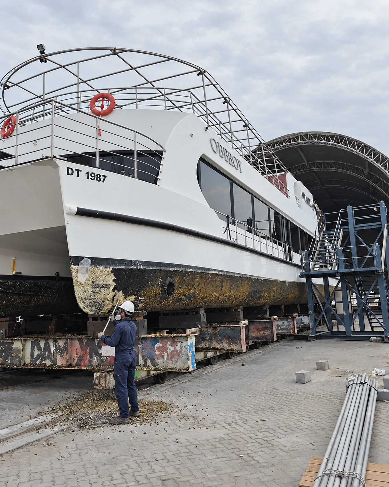 Hull scraped back before antifouling